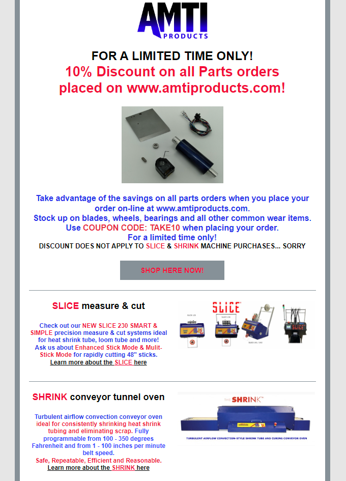 Discount on parts email blast